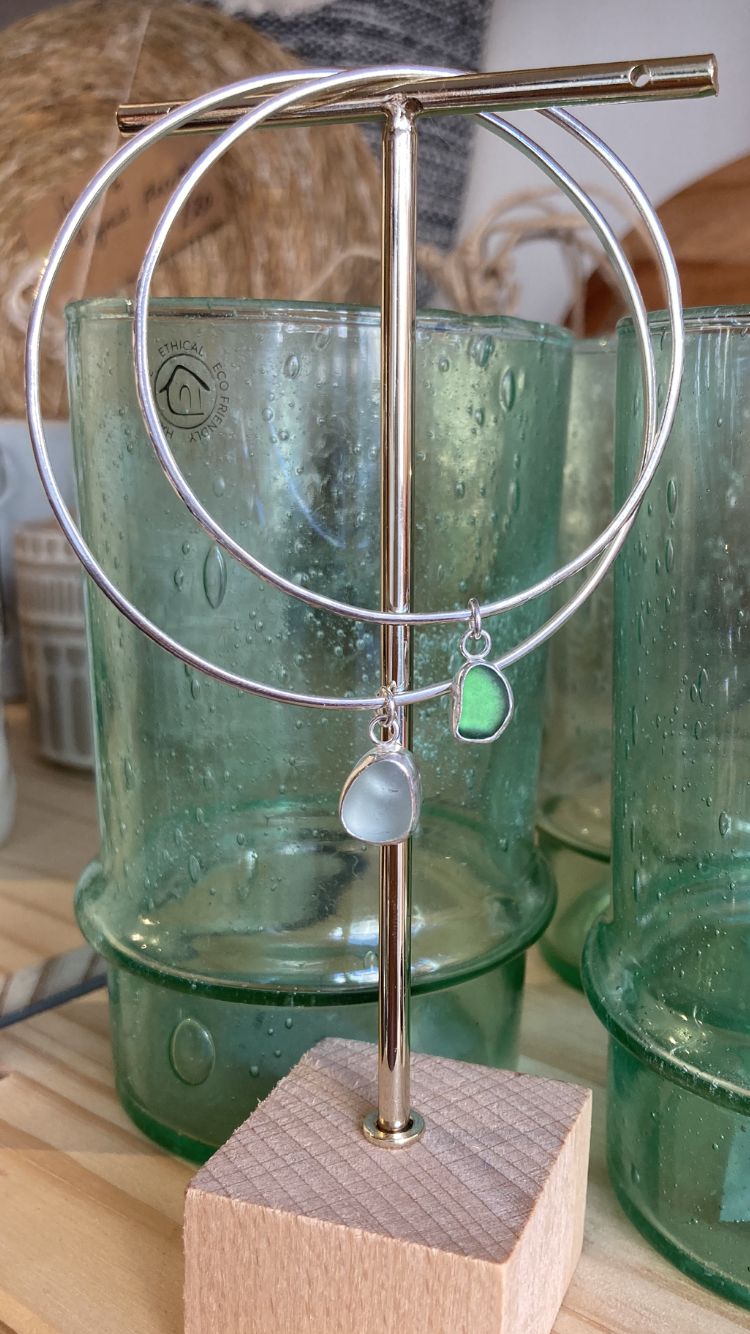 Extra Slim Bangle with Sea Glass Charm