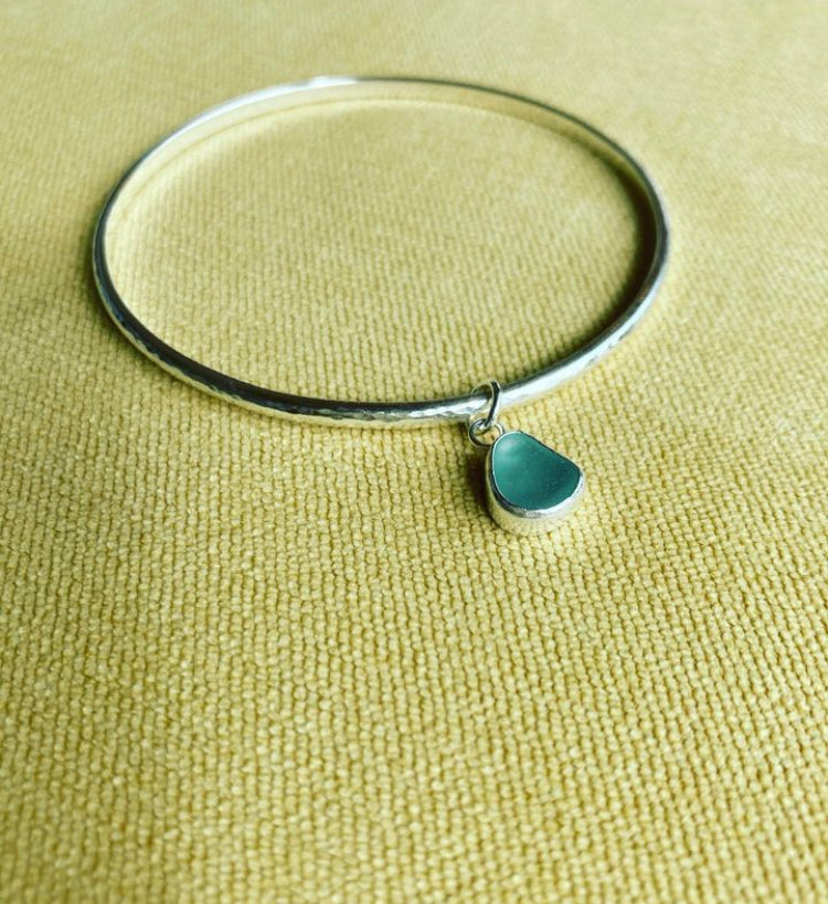 Extra Slim Bangle with Sea Glass Charm