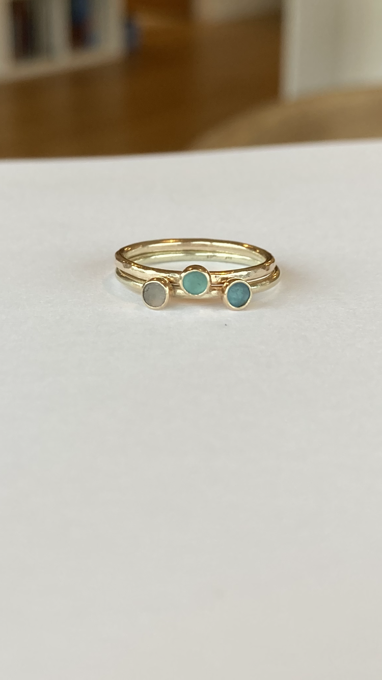 9 Carat Gold and Sea Glass Dot Ring - Made to order