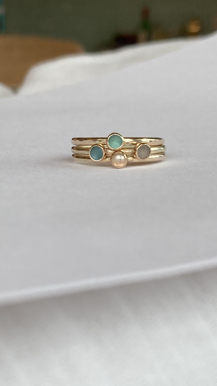 9 Carat Gold and Sea Glass Dot Ring - Made to order