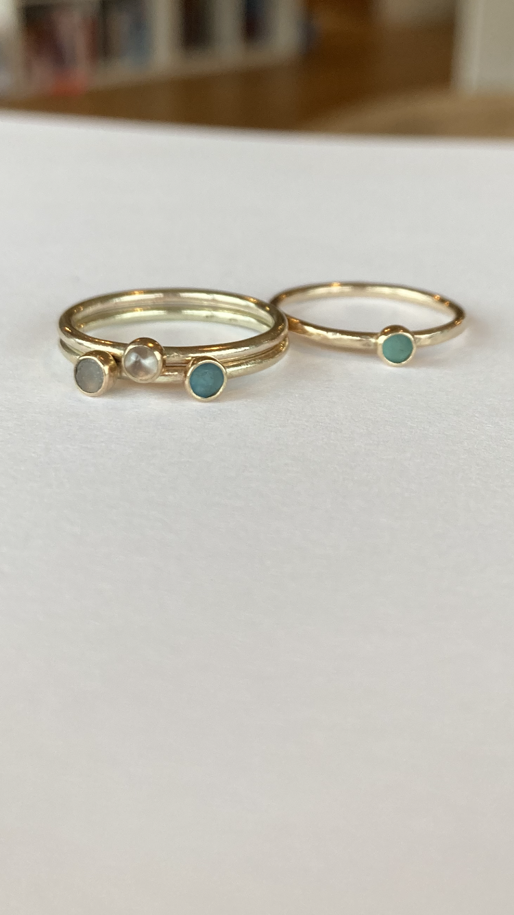 9 Carat Gold and Sea Glass Dot Ring - Made to order